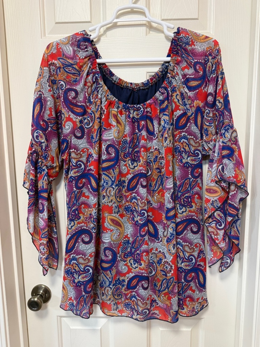 new directions Red Paisley Tunic with Blue and Purple Accents